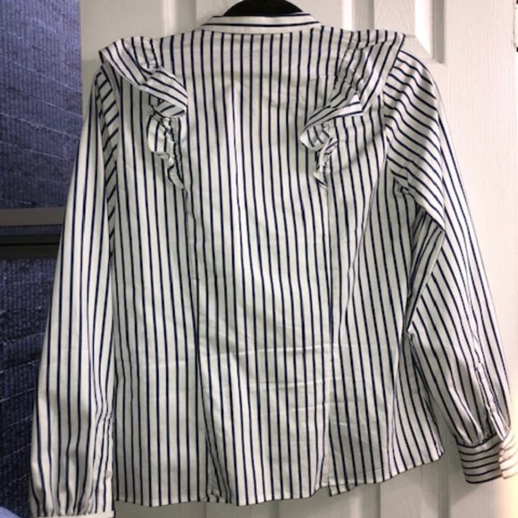 Banana Republic Navy/White Striped Ruffle Shirt - Picture 7 of 7
